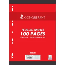FEUILLETS MOBILES 21X29,7 100P PETITS CARREAUX 90G BLANC