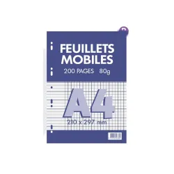 FEUILLETS MOBILES 21X29,7 200P GRANDS CARREAUX 80G BLANC