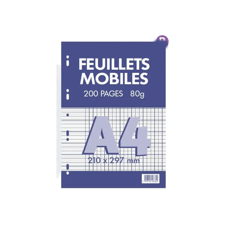 FEUILLETS MOBILES 21X29,7 200P GRANDS CARREAUX 80G BLANC