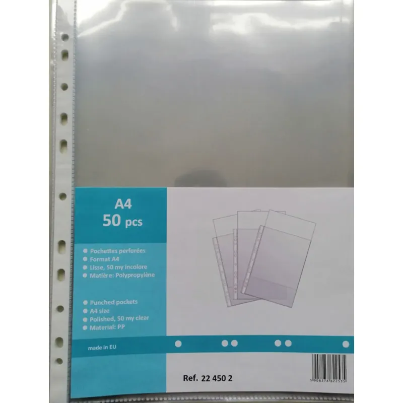 LOT 50 POCHETTES PERFORÉES A4 QUALITÉ LISSE